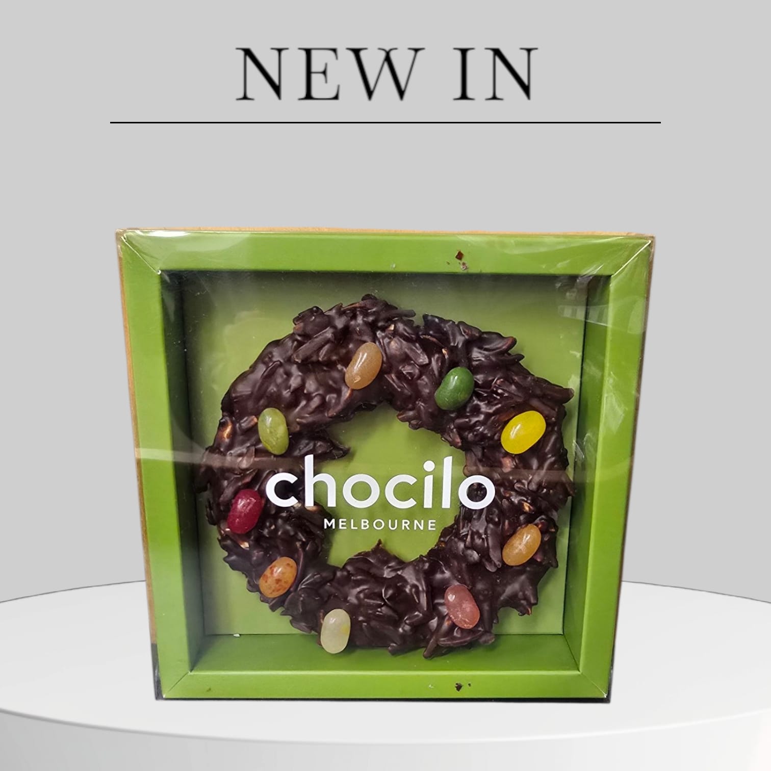 Chocilo Almond Wreath in Dark Chocolate with Jelly Bellies (Christmas Special)
